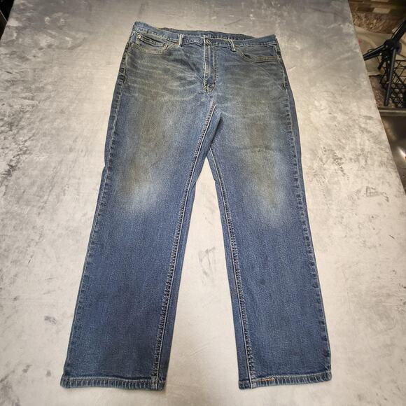 Levis 541 Jeans Mens 38x28 Medium Wash Denim Stretch Straight Leg Thrashed - Picture 1 of 12
